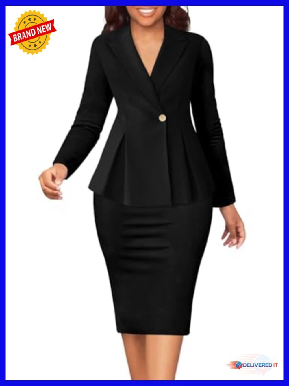 2 Piece Business Formal Suit Set Blazer Pencil Skirt